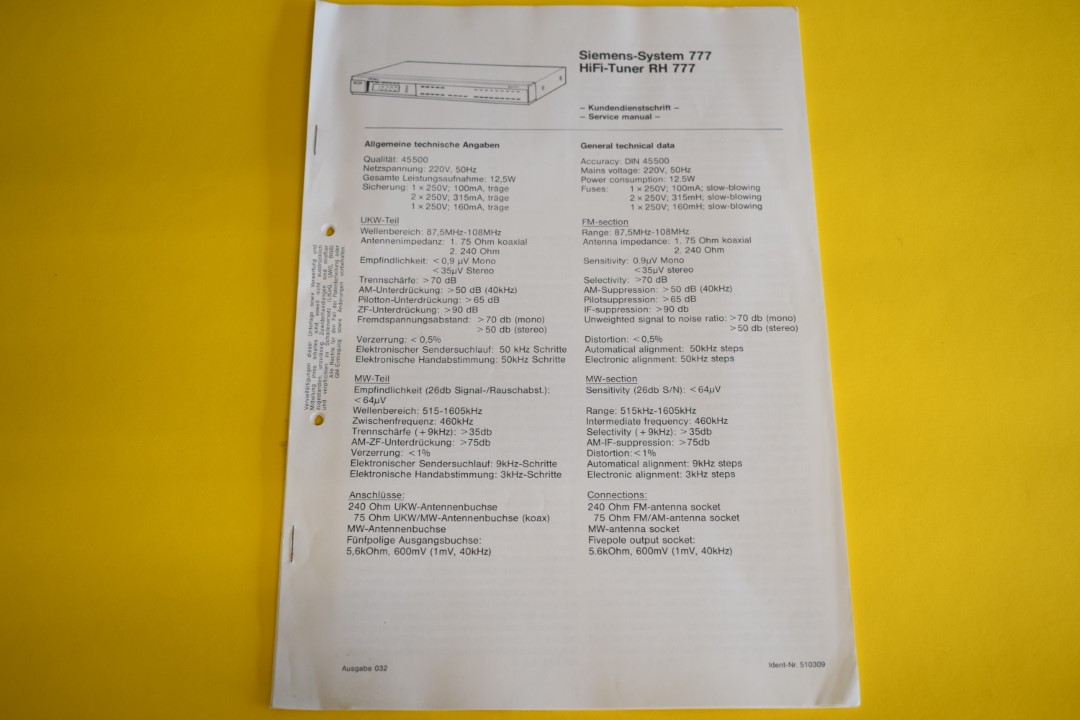 Siemens RH 777 Tuner Service Manual  			